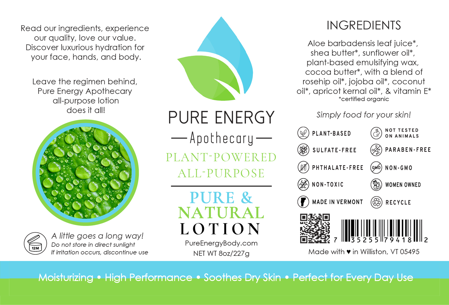 Natural All Purpose Lotion 8 Oz (Pure & Natural, Unscented)