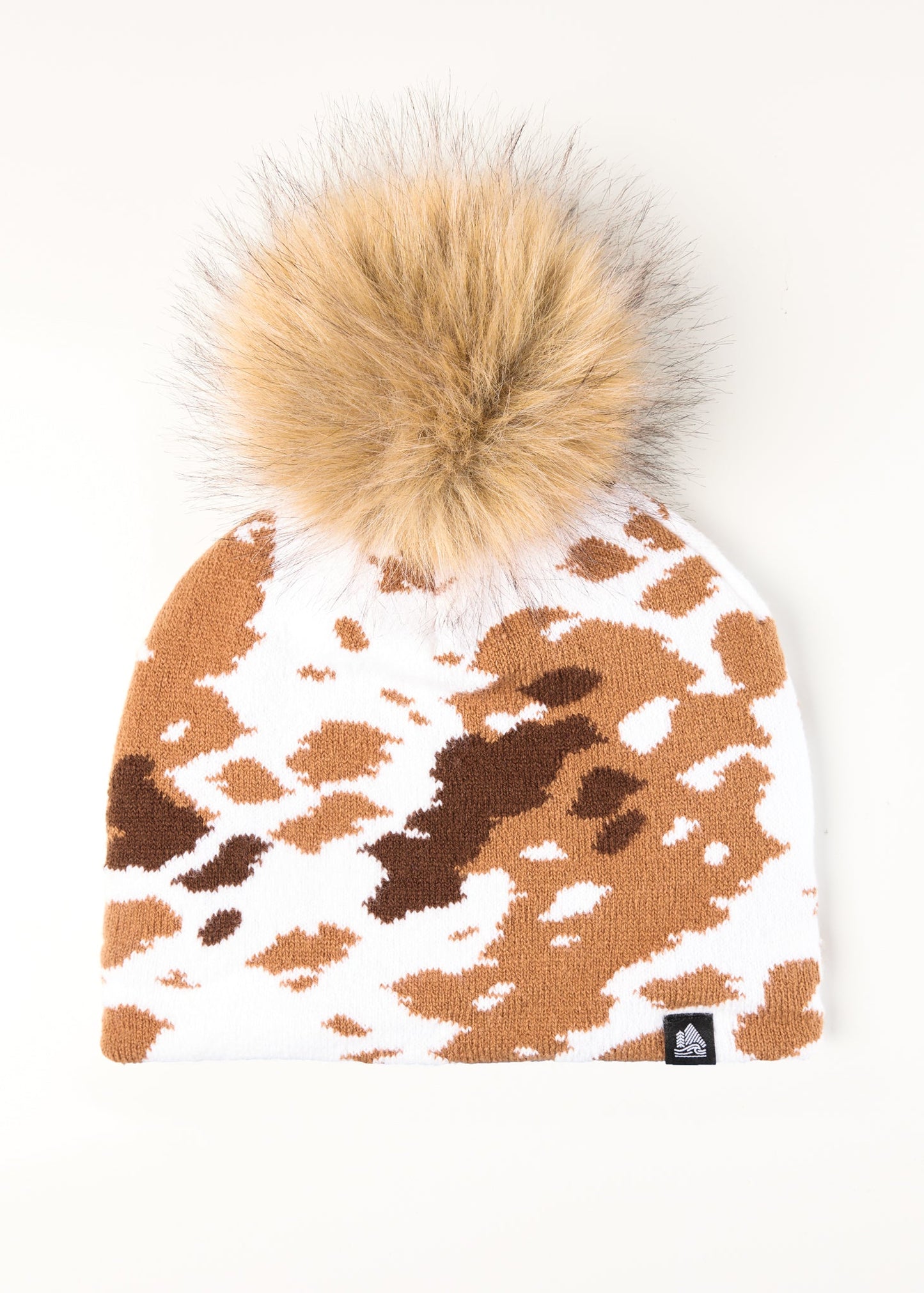 Cowhide Midi Faux Fur Pom Beanie