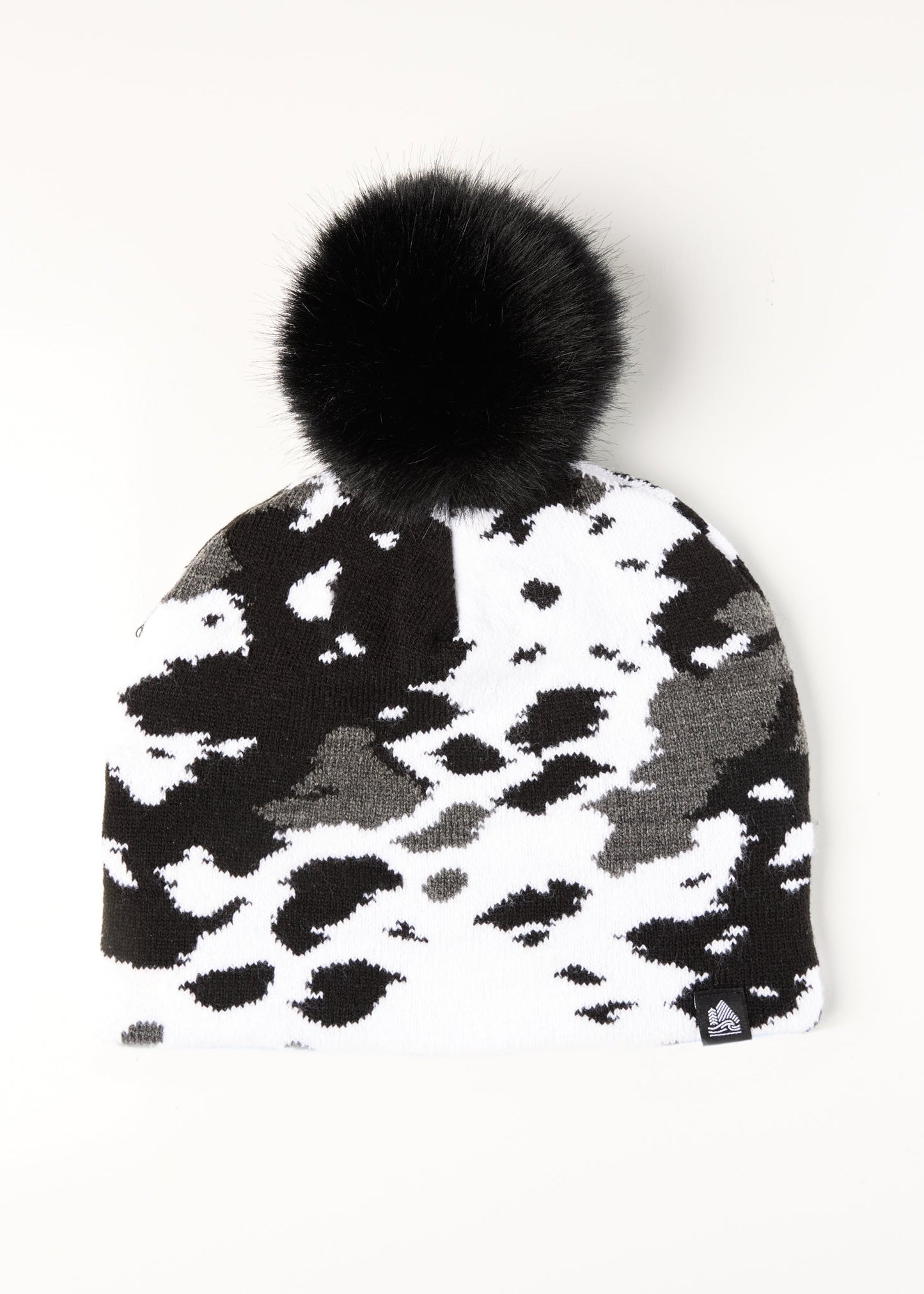 Cowhide Midi Faux Fur Pom Beanie