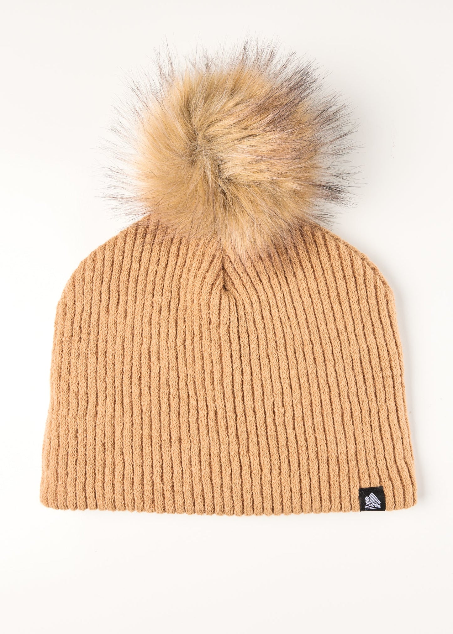 Chunky Rib Midi Faux Fur Pom Beanie