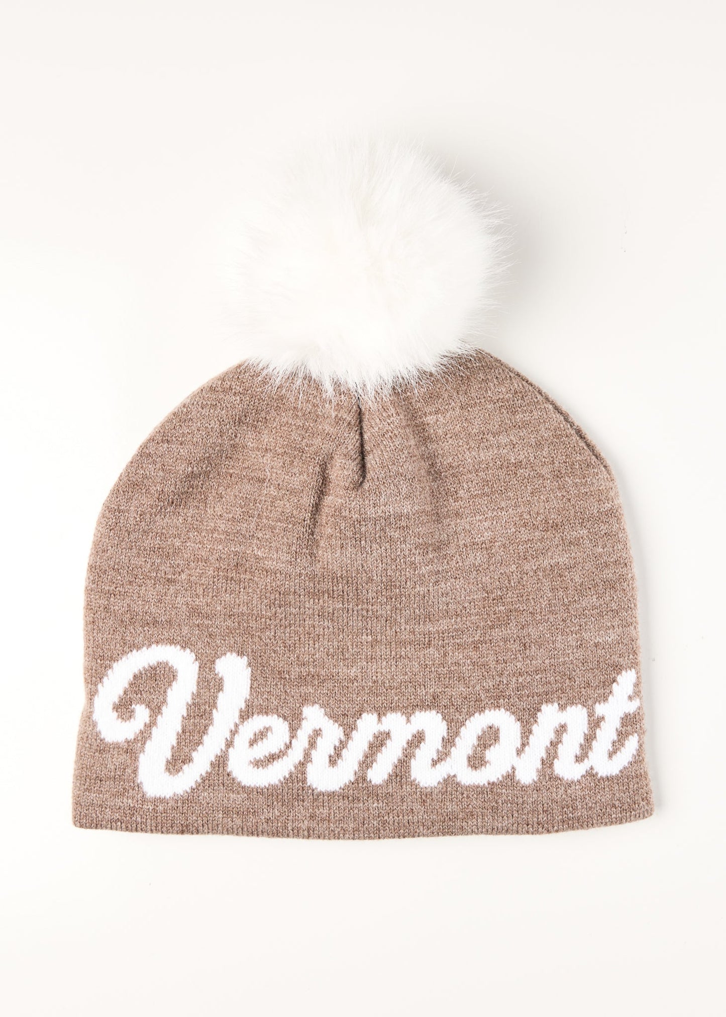 Vermont Cursive Midi Faux Fur Pom Beanie