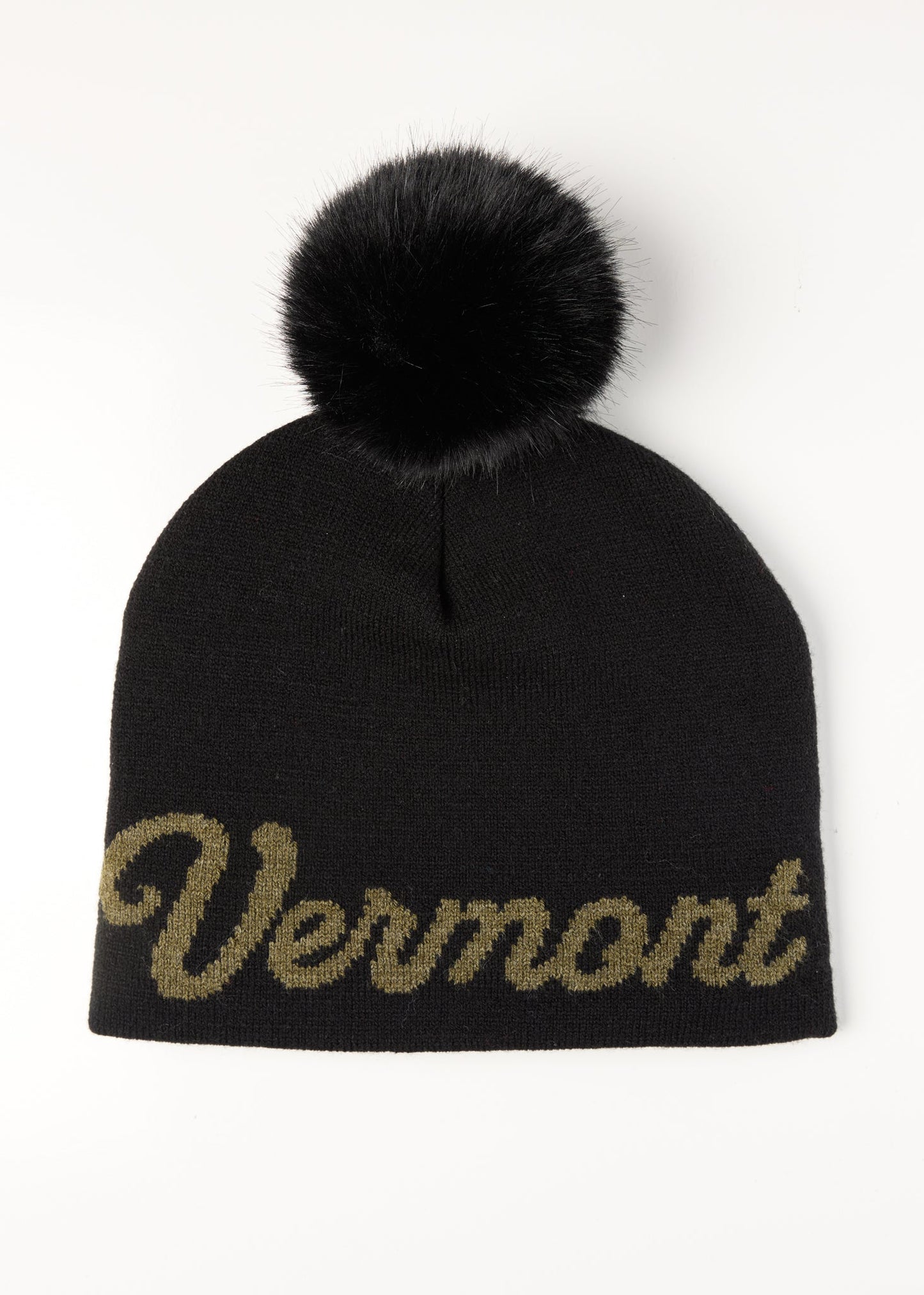 Vermont Cursive Midi Faux Fur Pom Beanie