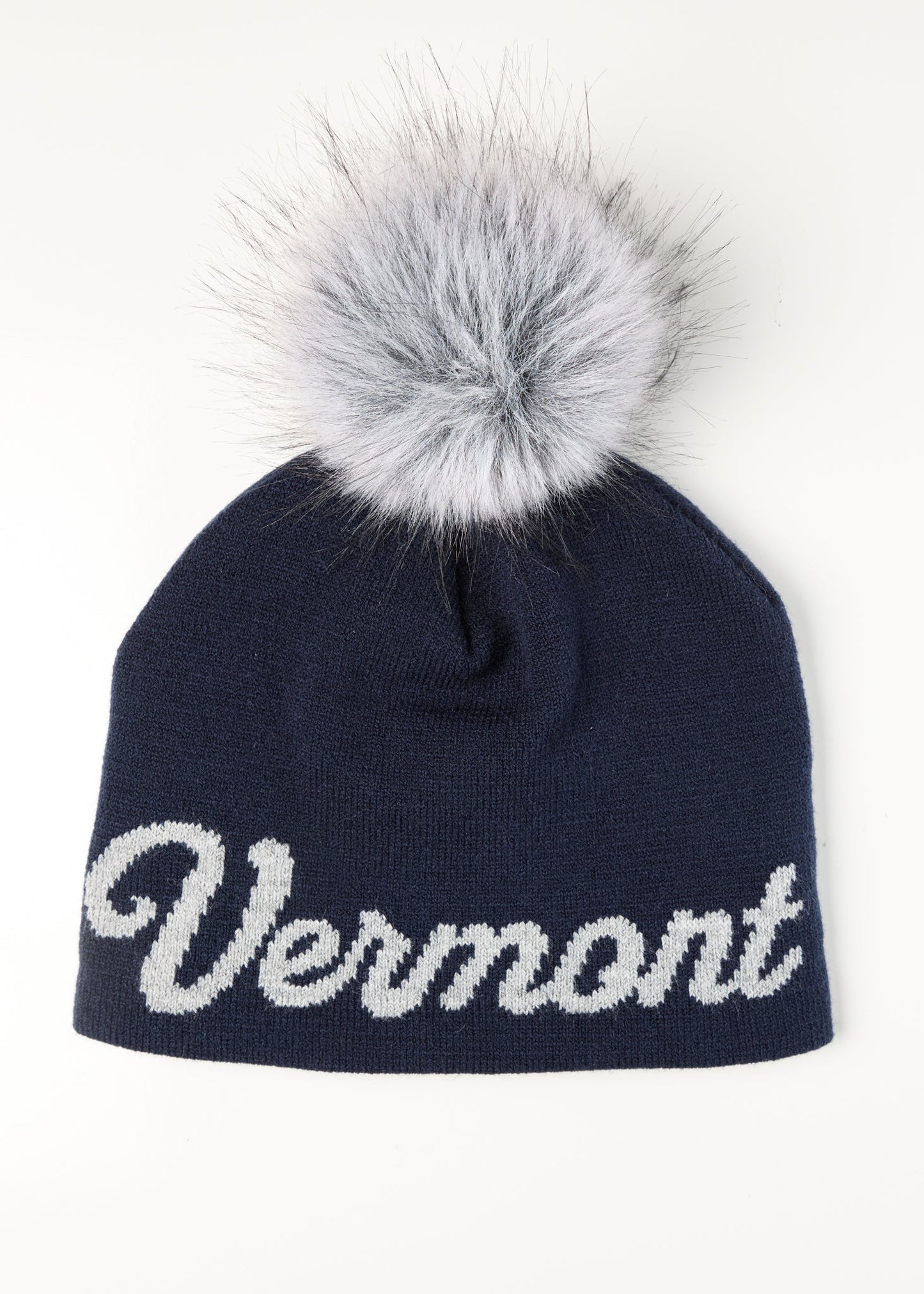Vermont Cursive Midi Faux Fur Pom Beanie