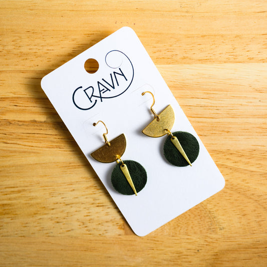 Leather & Brass Sundial Earrings