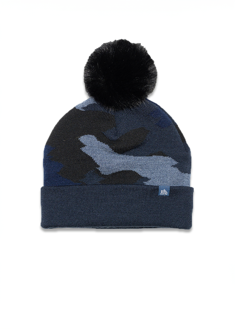 Camo Cuffed Faux Fur Pom Beanie